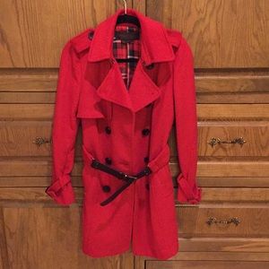 Brand New! Red Wool Trench Coat by Simon Chang